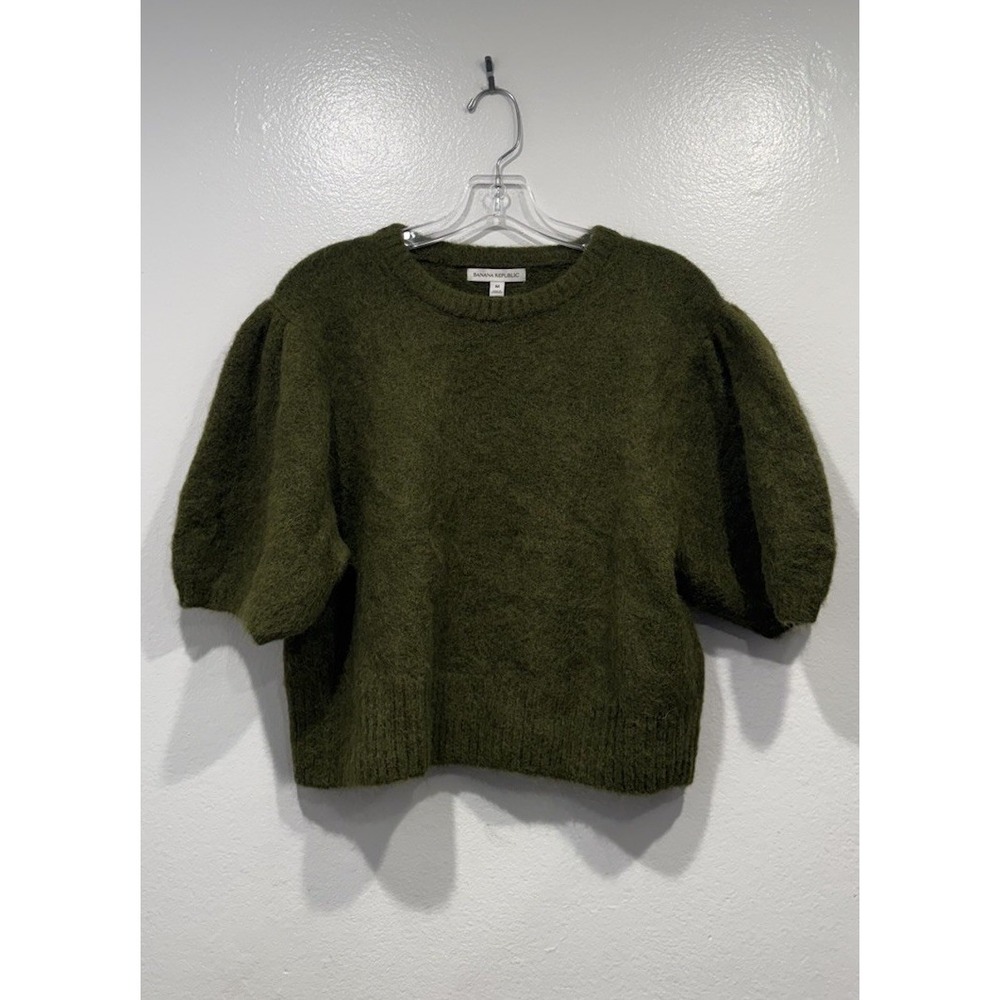 Banana Republic Fuzzy Alpaca Blend Sweater Medium Mangrove Green Puff Sleeve